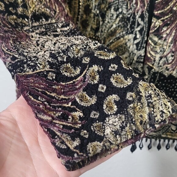 Vintage MSK Dark Floral Cardigan Bolero Size L Beaded Acetate Artsy Goth Y2K - Picture 6 of 15